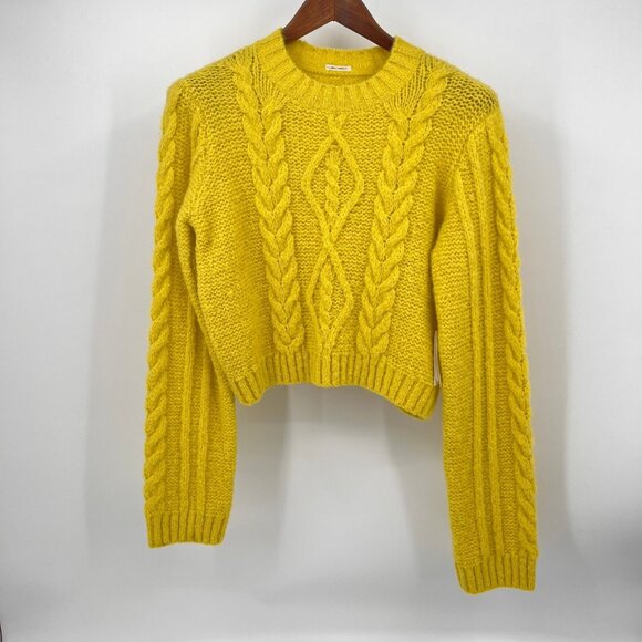 Mother Wide Sleeve Jumper Crop Size XS Alpaca Blend Yellow Cable Knit Sweater - Picture 1 of 10